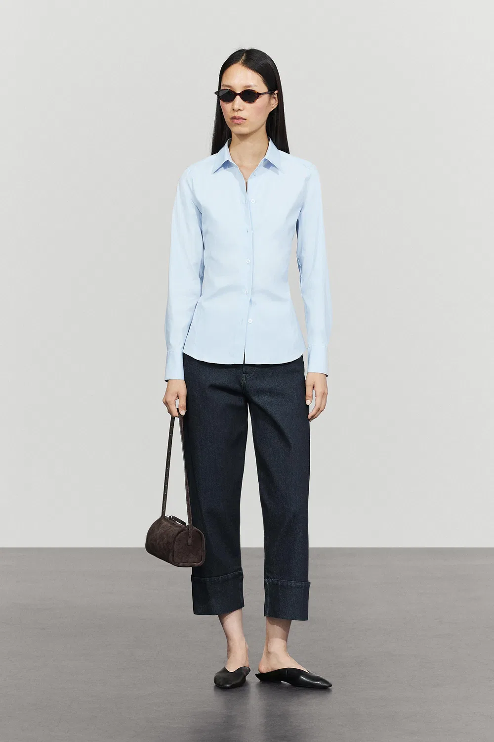 Рубашка Massimo Dutti Cotton Blend Poplin, небесно-голубой — фото 4
