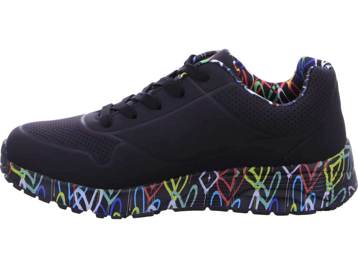 Детские кроссовки для девочек с принтом Uno Lite Lovely Luv Skechers, Black Synthetic Multi Trim — фото 2