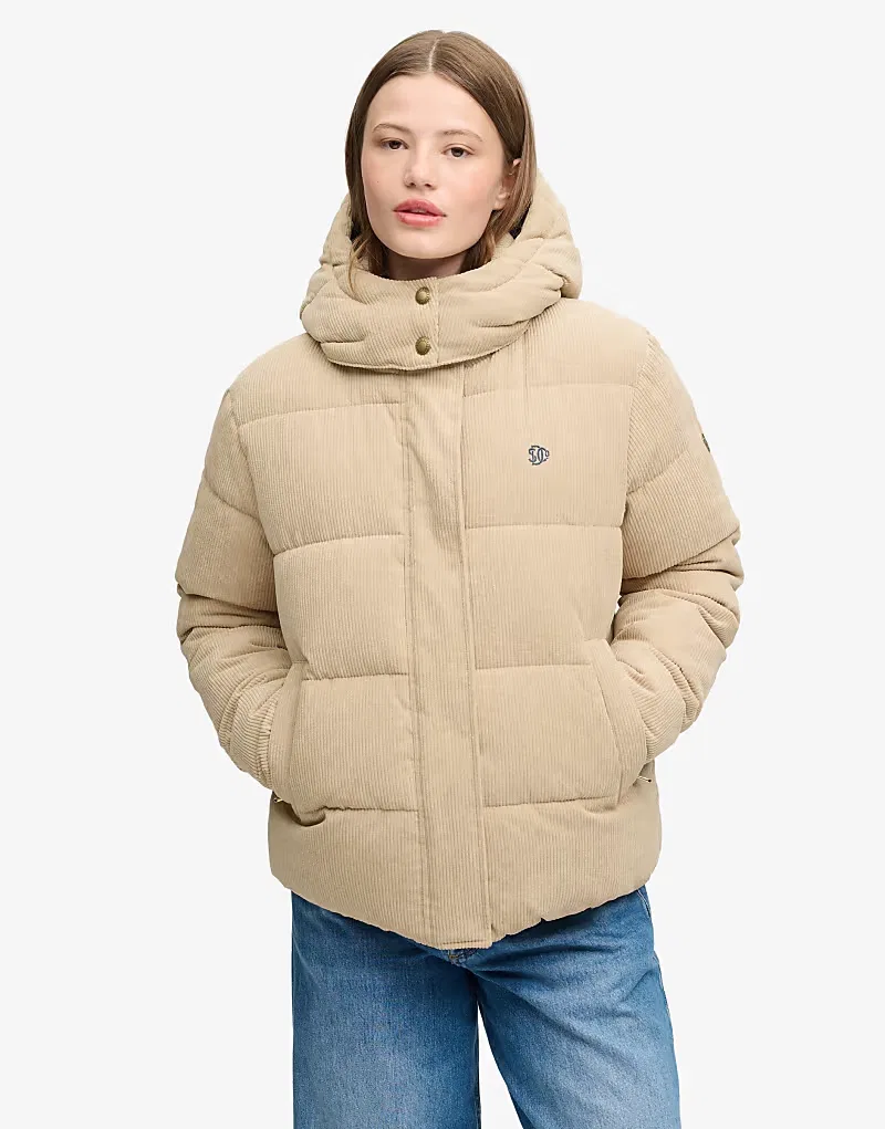 Пуховая куртка Superdry Premium с капюшоном из вельвета, коричневый (благовоний) — фото 2