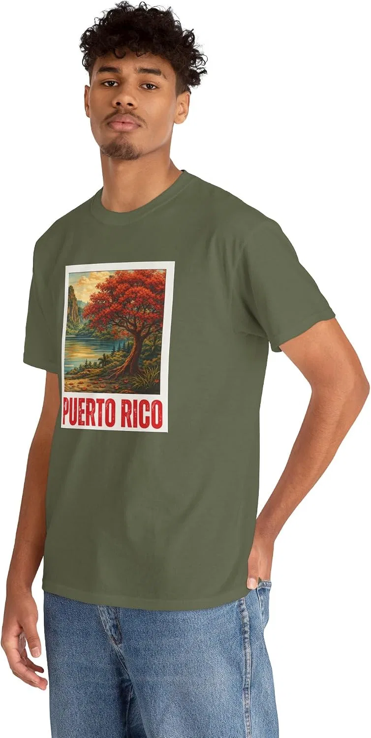 Мужская футболка с принтом Puerto Rico Scenic Boricua Heritage Mountain Flamboyan, хаки — фото 4