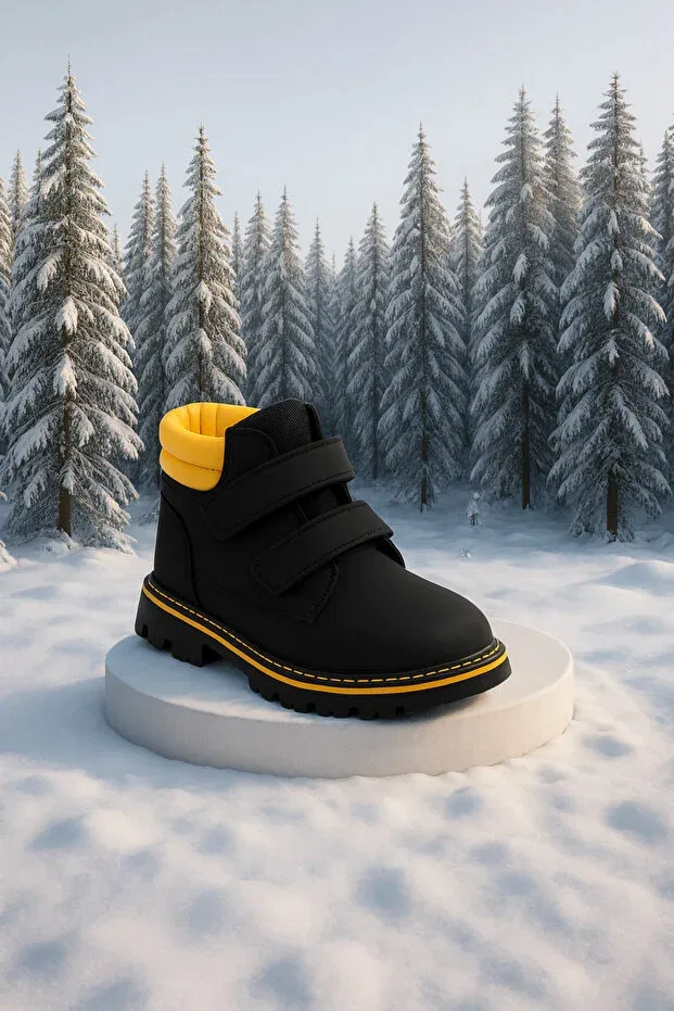 Детские ботинки для девочек на липучке Zilvana, Yellow-Black — фото 2