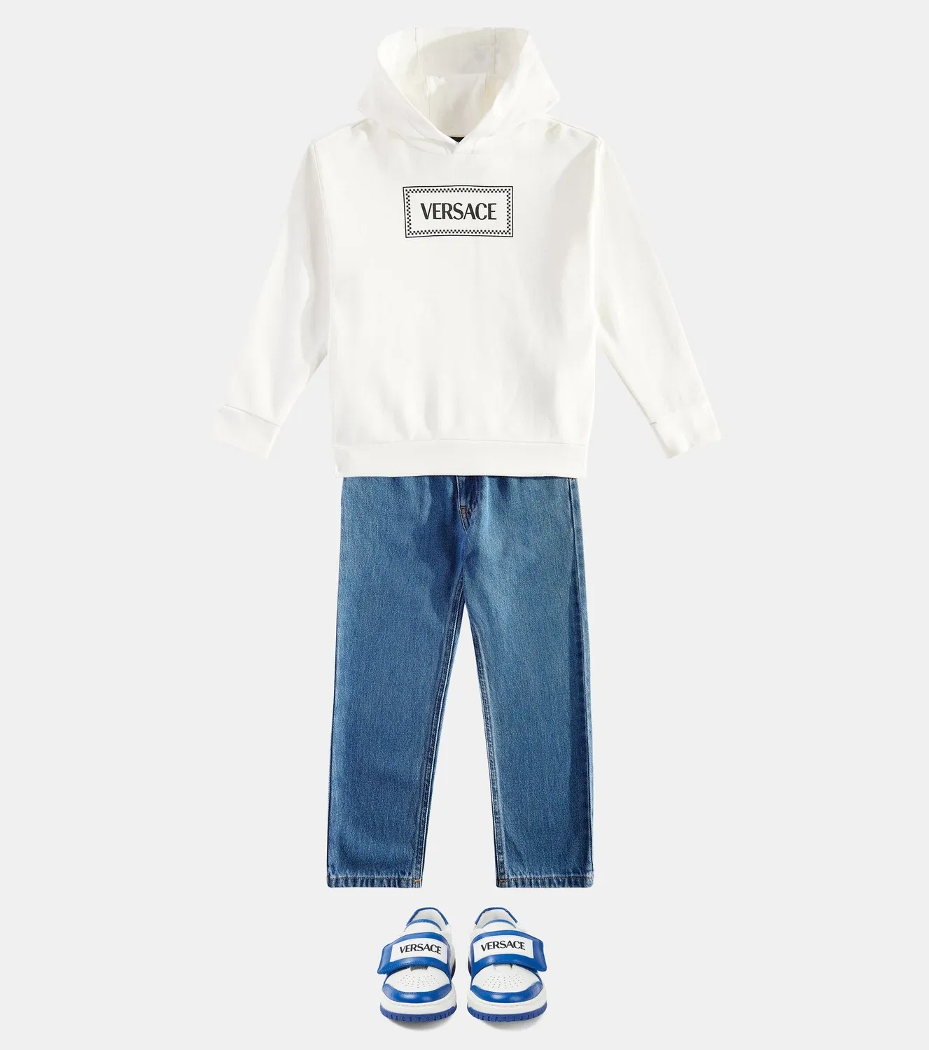 Худи из хлопкового джерси с винтажным логотипом 90-х годов Versace Kids, белый — фото 2