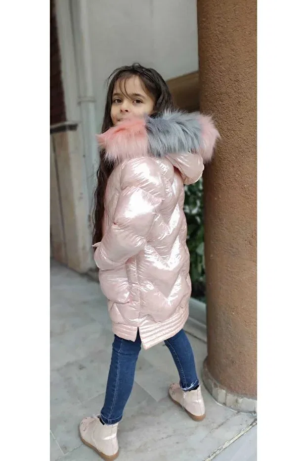 Детское пальто-пуховик для девочек с длинным рукавом Minigimin Dolabı, Pink — фото 3