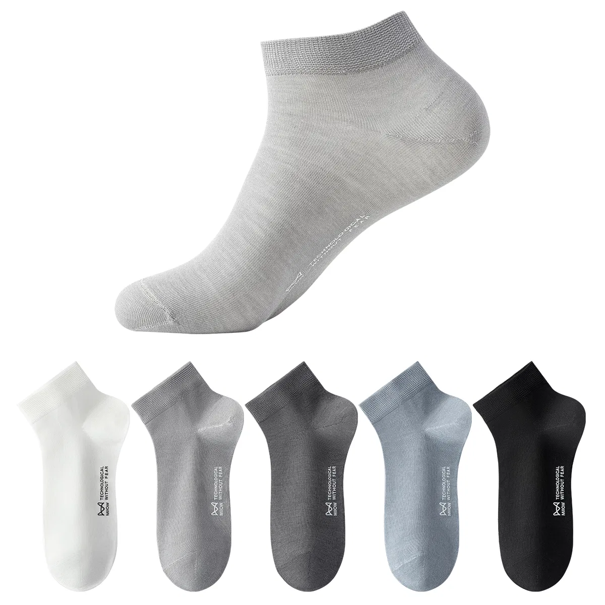 Детские носки-невидимки [5 Pack] Light Gray 2+White 2+Gray Blue MIIOW — фото 3