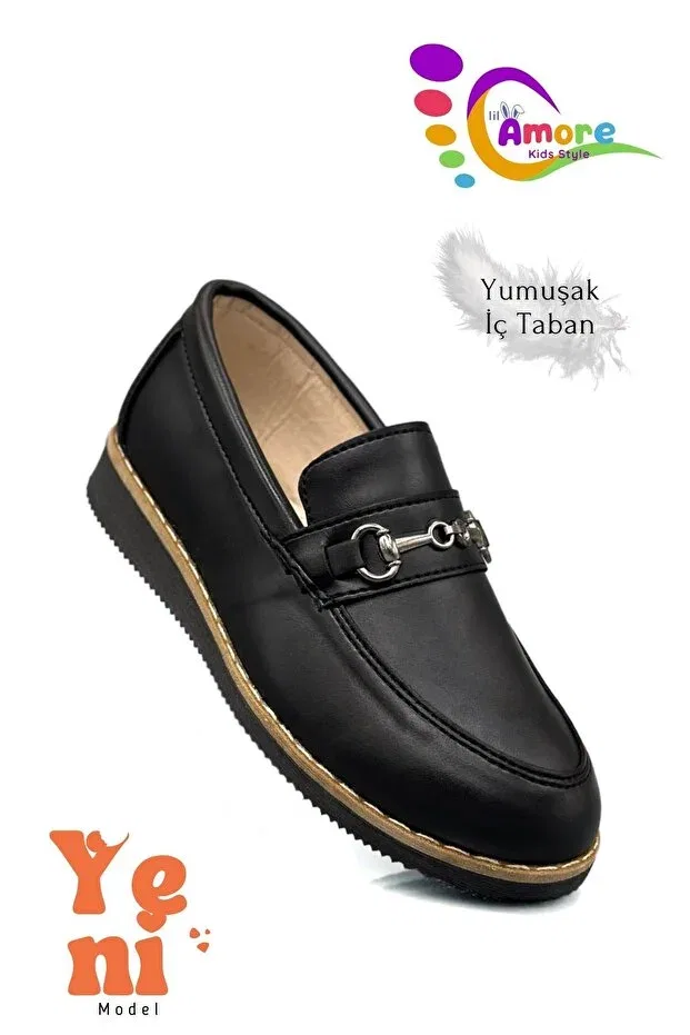 Детские туфли для мальчиков из кожи с пряжкой Sermoda, Tm Black — фото 3