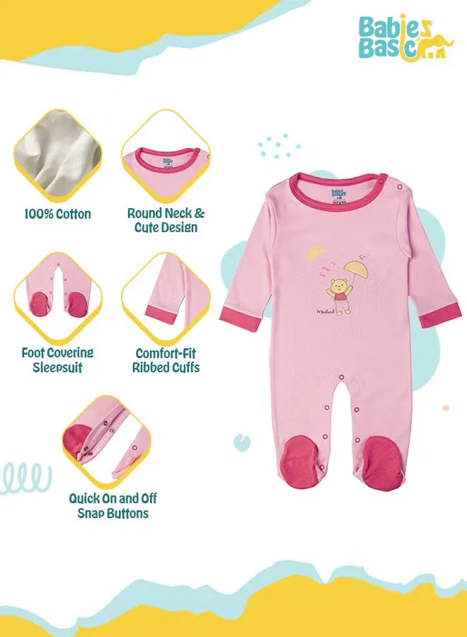Боди-комбинезон с принтом с длинным рукавом Babies Basic, розовый — фото 2