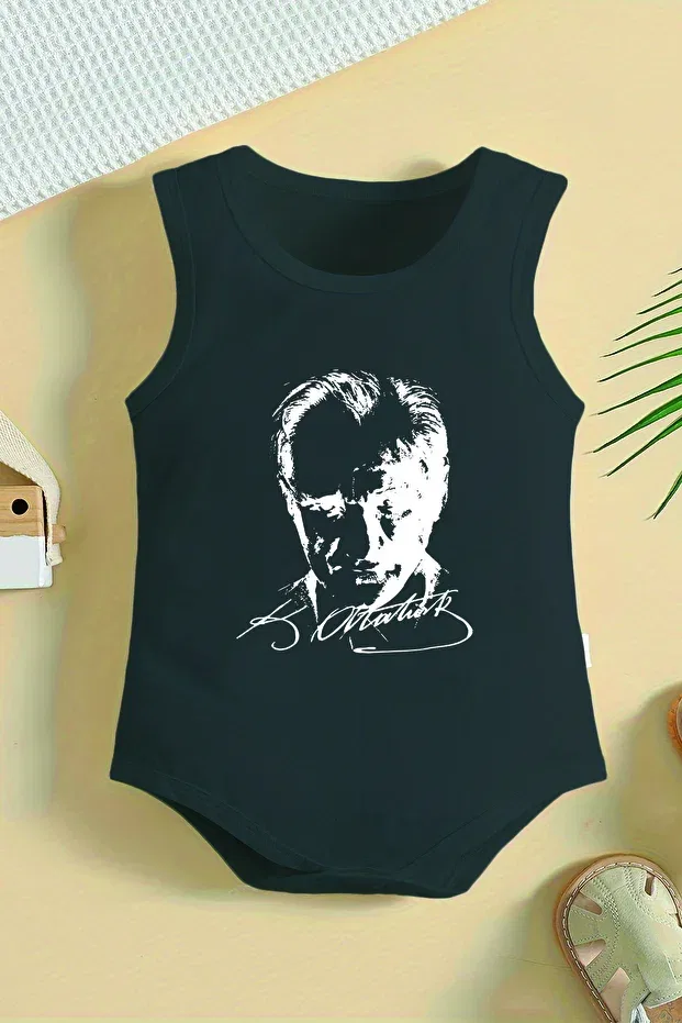 Детское боди для новорожденных с принтом Ataturk Shadow Printed Adabebek, Black