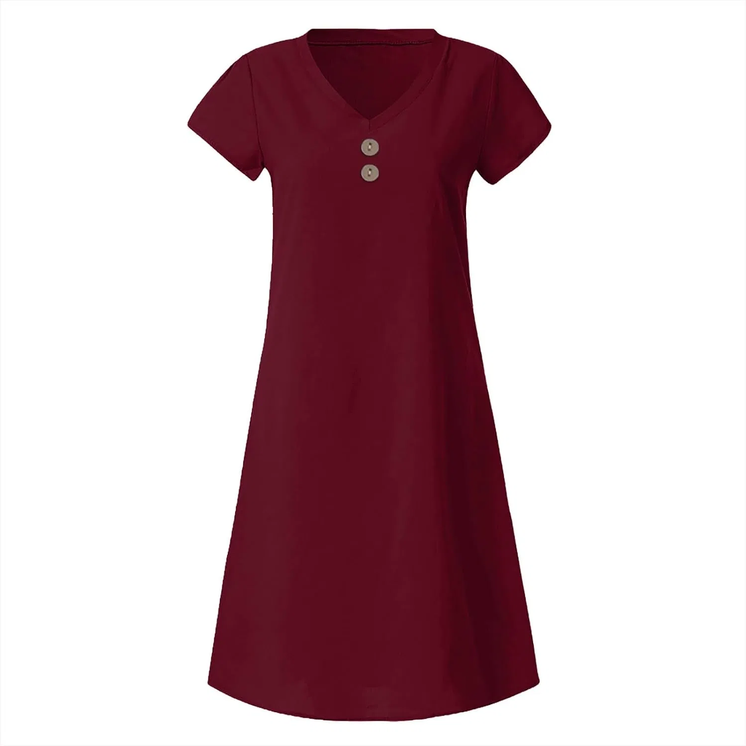 Женское платье миди с V-образным вырезом Cotton Linen, Wine — фото 2