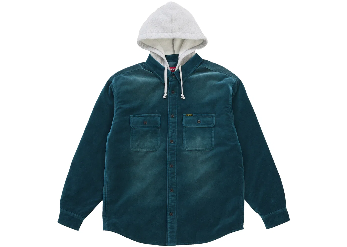 Мужская рубашка с капюшоном стеганая на подкладке из вельвета Supreme Shirt, Teal