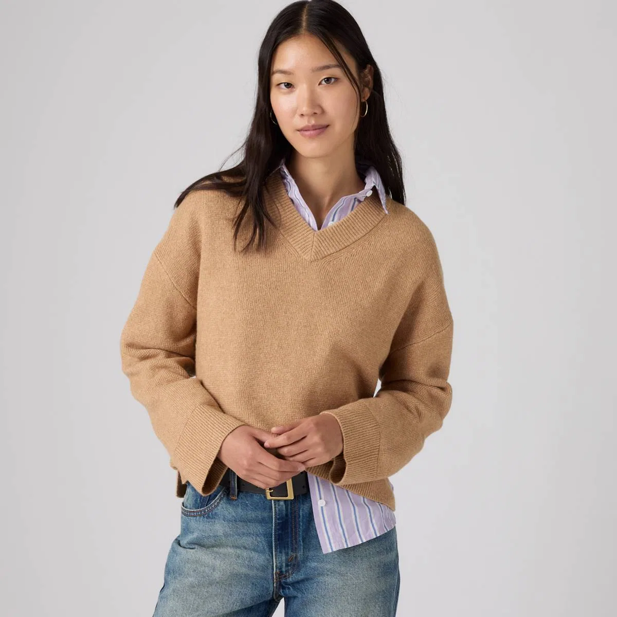 Очень мягкий свитер с V-образным вырезом Levi's, Tan - Tan