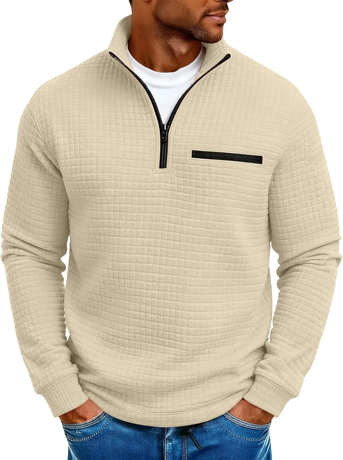 Мужская водолазка с четвертью замком Mock Neck, Beige