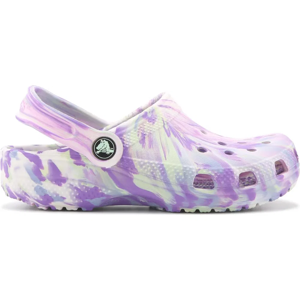 Детские классические сабо с мраморным рисунком Crocs, Purple Glow Marble — фото 2