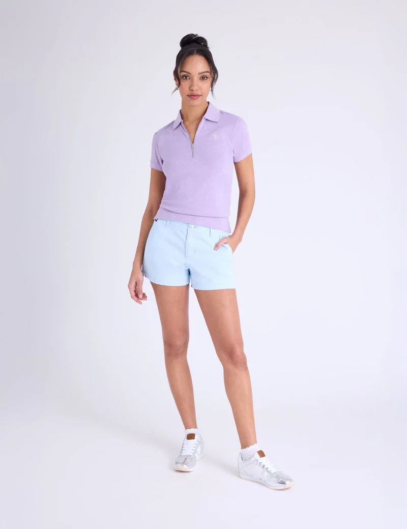 Футболка-поло U.S. Polo Assn Half Zip Puff Sleeve Heather, серо-фиолетовый — фото 4