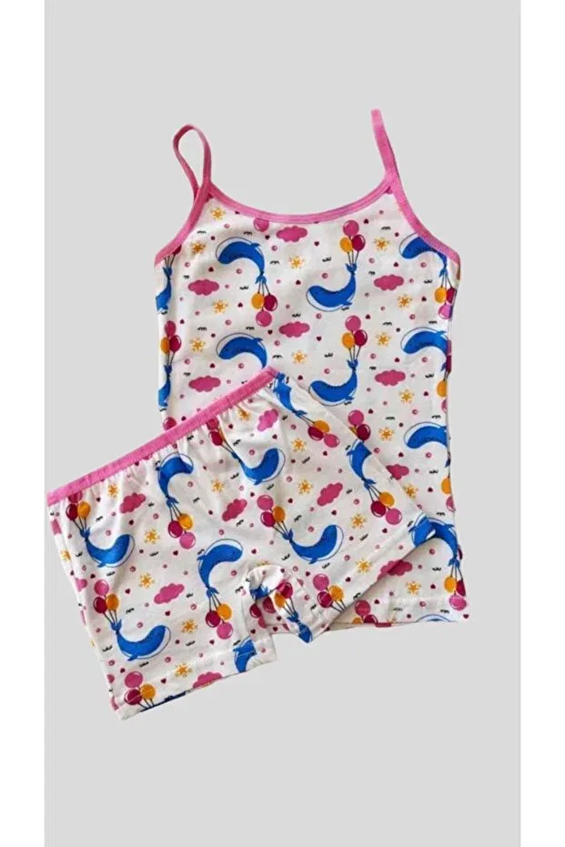 Детское для девочек комплект с принтом Girl'S cotton whale patterned athlete boxer set Elmas Kids, White Blue