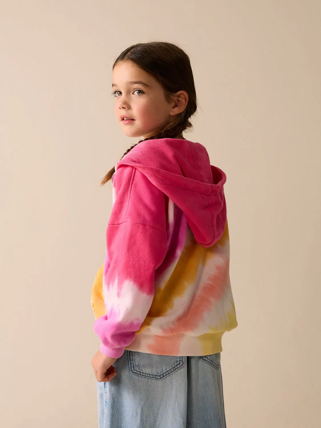 Худи на молнии с капюшоном Pink Multi Tie Dye Next, розовый мульти-тай-дай — фото 3