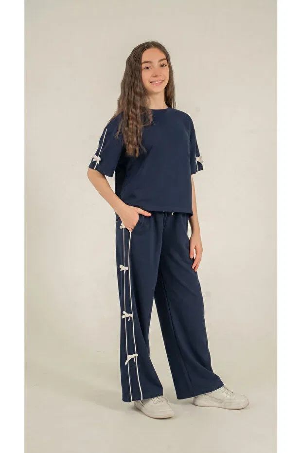 Детский спортивный комплект для девочек с принтом Mışıl Kids, Navy Blue — фото 4