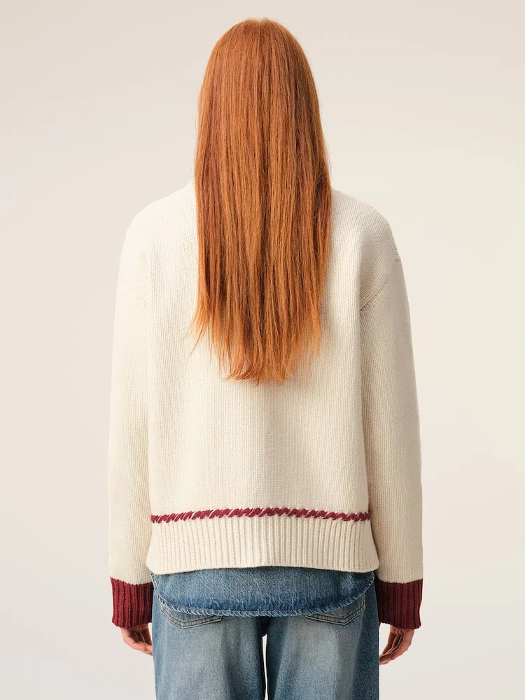 Кардиган поло с контрастными манжетами, модель Polo Cardigan, бренд AMI PARIS, Moonlight/Red Sun — фото 4