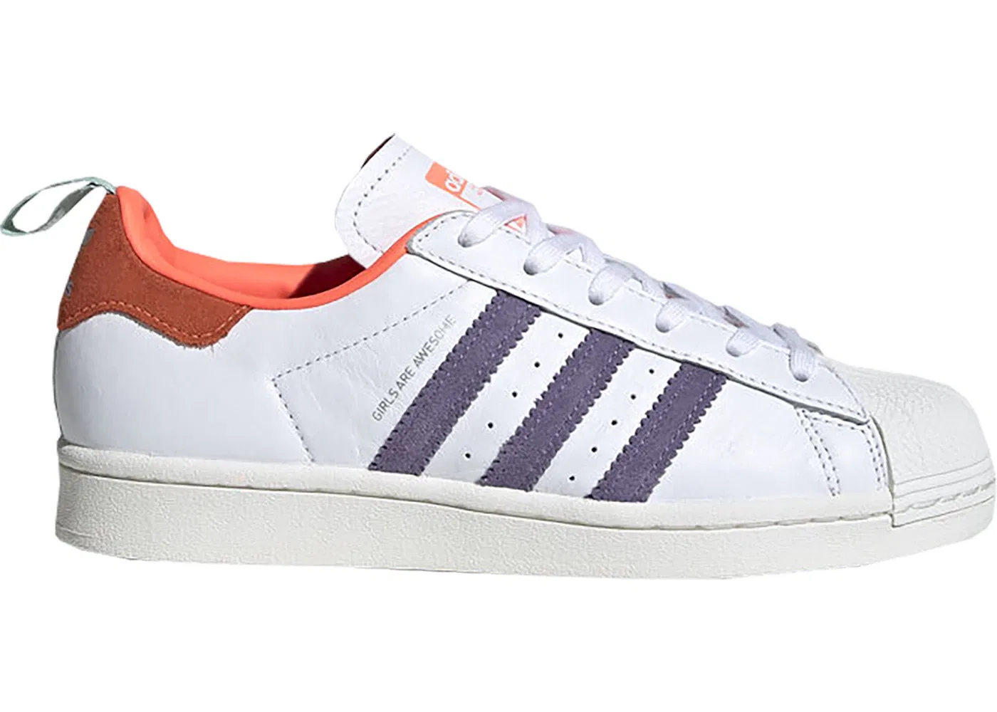 Детские кроссовки для девочек с принтом Adidas Superstar Adidas, Cloud White Icey Pink Signal Coral