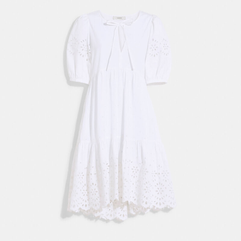 

Платье Coach Outlet Broderie Anglaise Puff Sleeve In Organic Cotton, белый