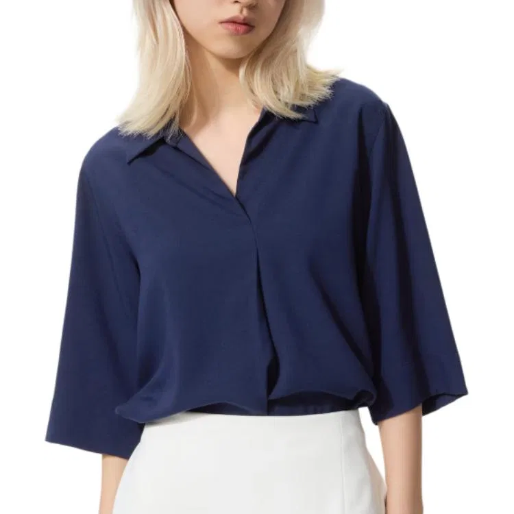 Женская рубашка с лацканами Marine Blue Lapel, UNIQLO, Marine Blue