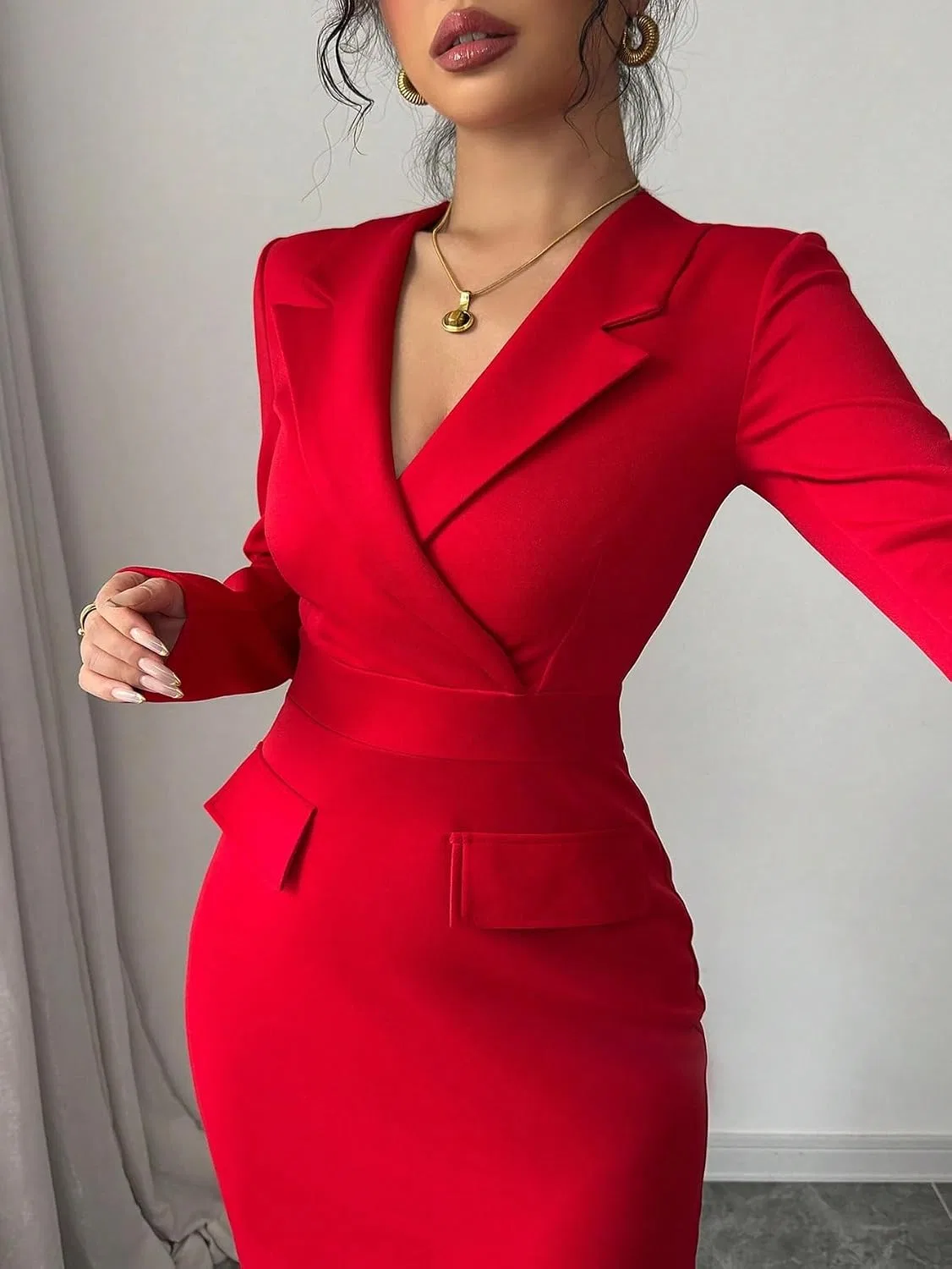 Женское платье миди с асимметричным подолом, Red — фото 4