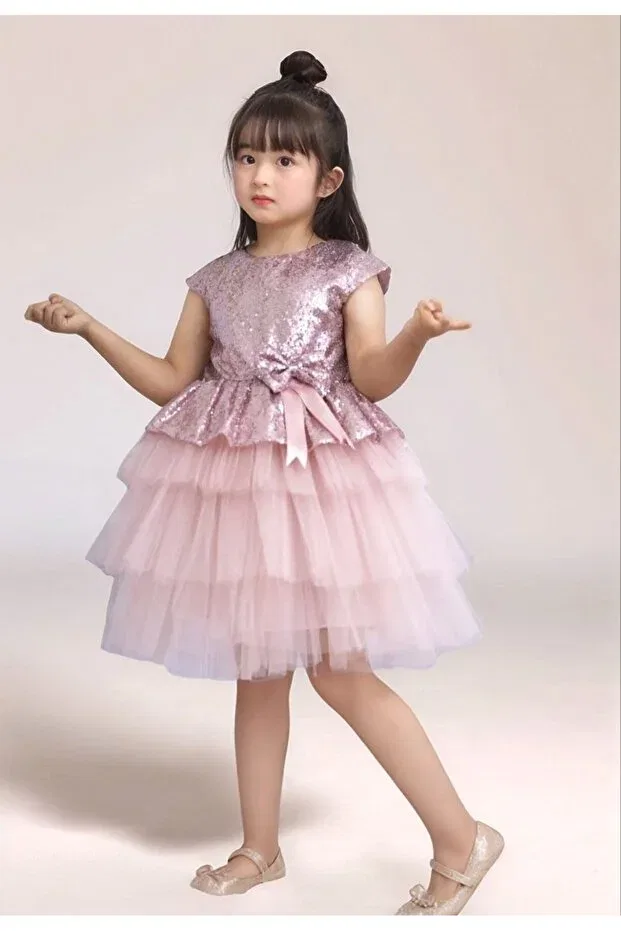 Детское платье для девочек с пайетками Abiyekids, Powder
