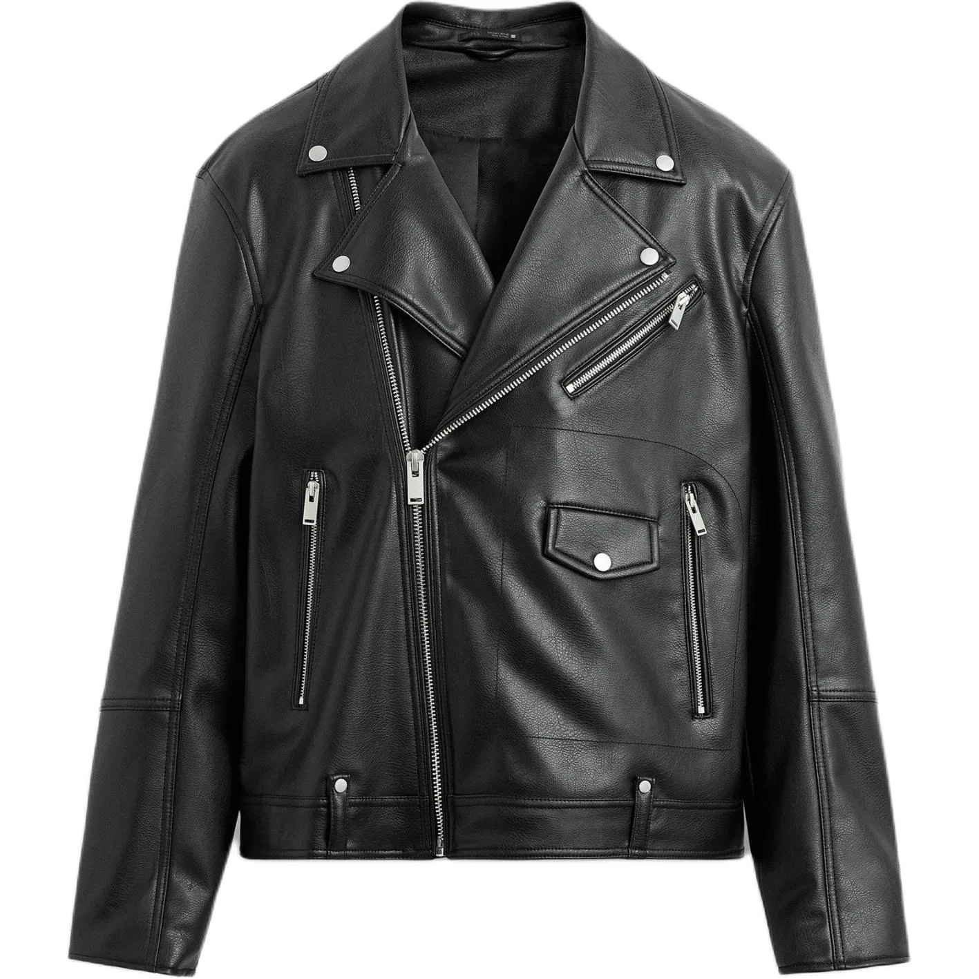 Кожаная куртка с лацканами, Black, ZARA