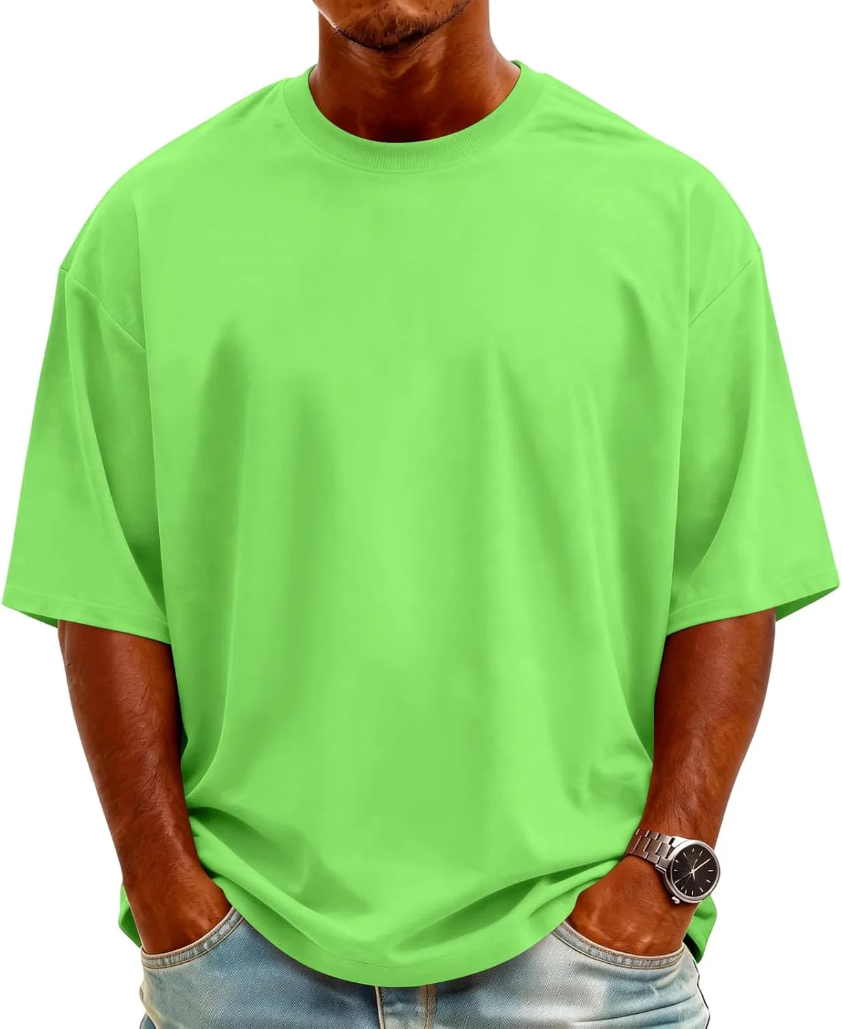 Мужская футболка с коротким рукавом V-образным вырезом и карманом, Fluorescent Green