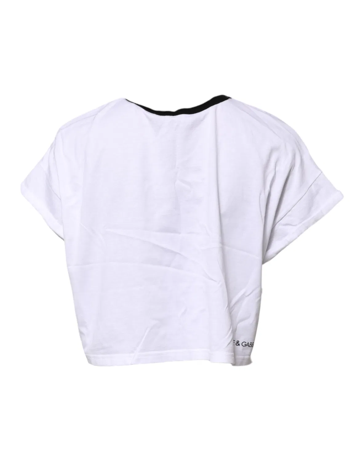 Женская футболка с принтом кроп-топ White Cotton Crew Neck Cropped Top T-shirt Dolce & Gabbana, White — фото 4