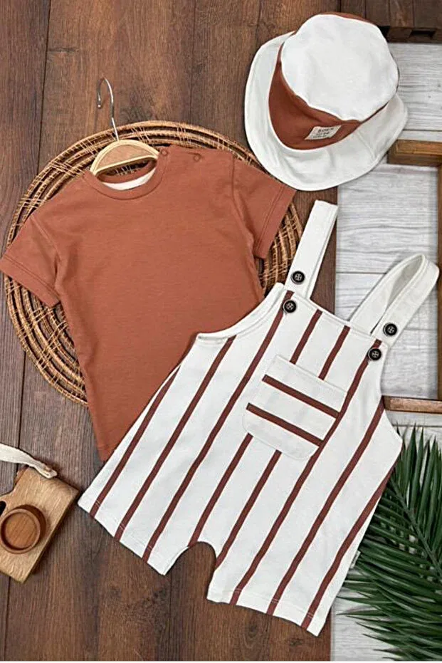 Детский комбинезон для мальчиков в полоску набор 3 шт Mixmax Bebe, Brown — фото 2