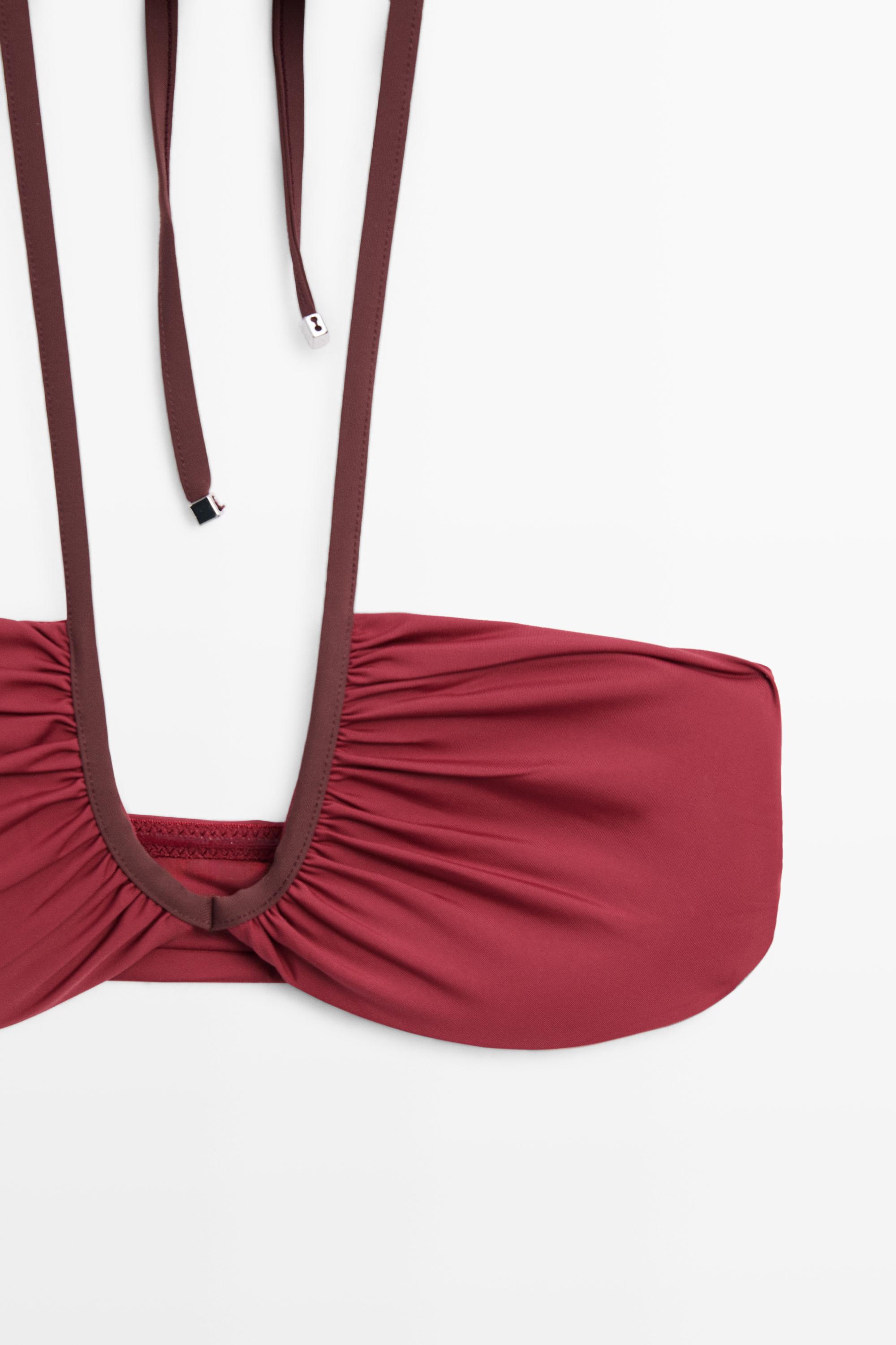 Бикини-топ Massimo Dutti With Contrast Gathered Detail, розовый — фото 4