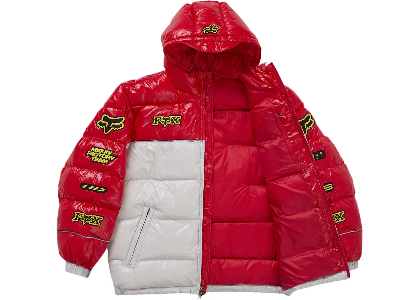 Мужская пуховая куртка с глянцевым покрытием Supreme Fox Racing Shiny Down Puffer Jacket, White — фото 3