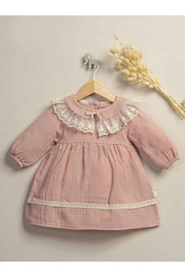 Детское платье из муслина с длинным рукавом Lumbi Baby, Pink
