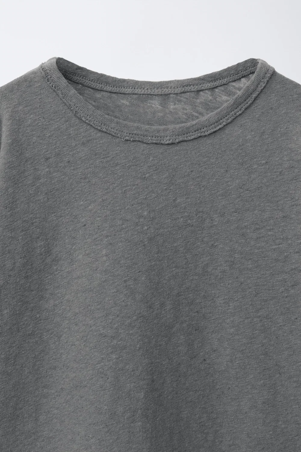 Однотонная футболка из льна и хлопка ZARA, Mid-Grey — фото 3
