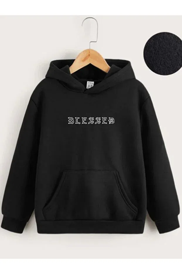 Детское худи для девочек с принтом Blessed Black Generic Brands, Black — фото 2