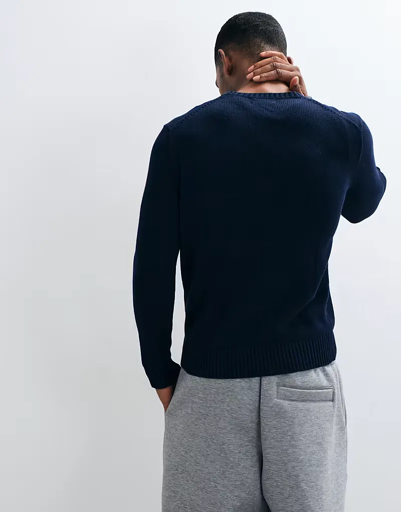 Тяжелый хлопковый вязаный джемпер Polo Ralph Lauren с логотипом Icon, темно-синий — фото 4