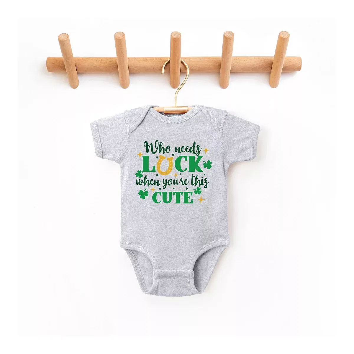 Детский боди с коротким рукавом Who Needs Luck The Juniper Shop, Heather Grey