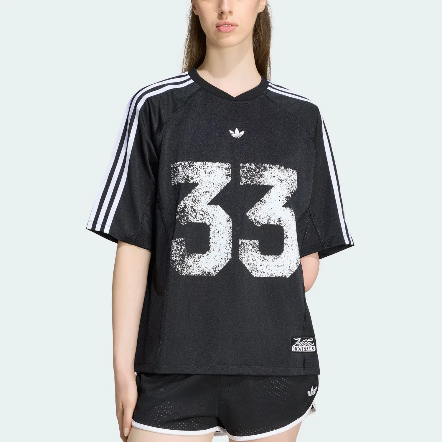 Женская футболка с V-образным вырезом Adidas Originals, Black — фото 4