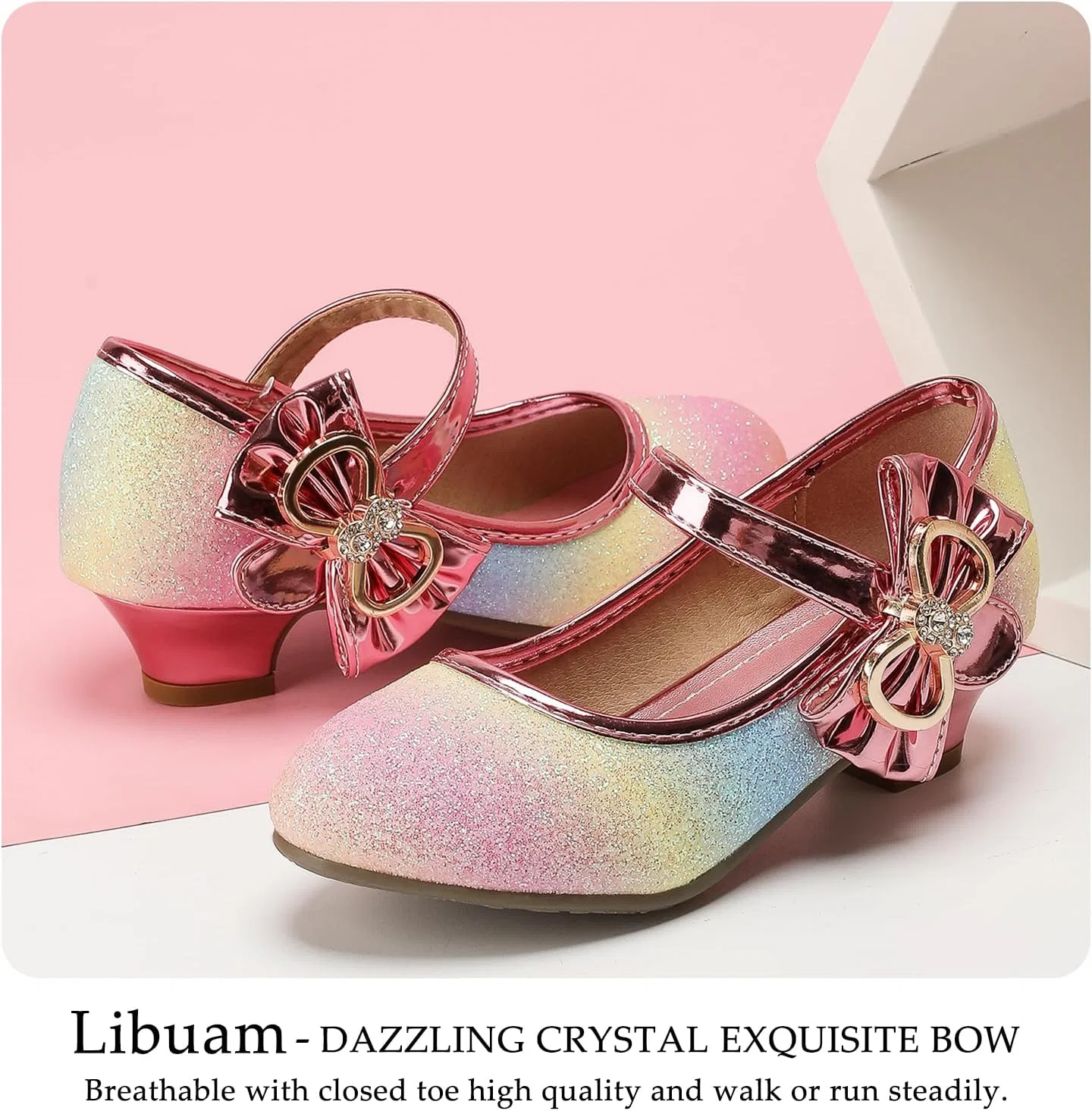 Детские туфли для девочек с блестками и цветком Mary Jane Heels Libuam, Silver — фото 2