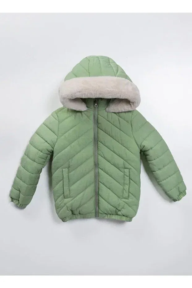 Детское пальто для девочек с меховым воротником Pukka, Calla Green