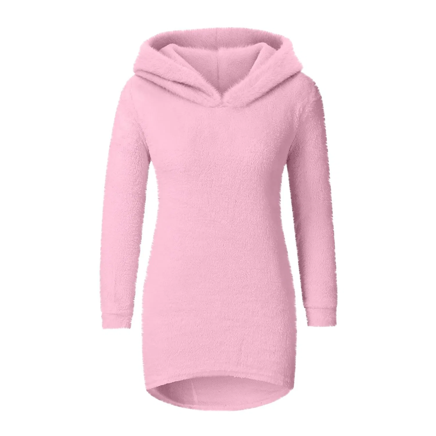 Женский свитшот с капюшоном из флиса с длинным рукавом, Pink — фото 2