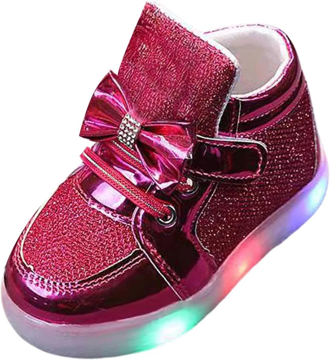 Детские кроссовки для девочек с блестками и бантом, Hot Pink