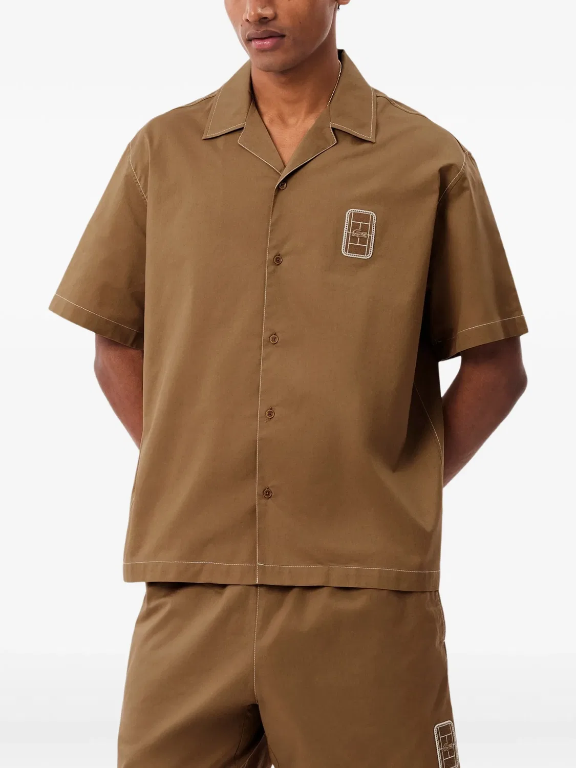 Хлопковая рубашка коричневого цвета Lacoste, коричневый