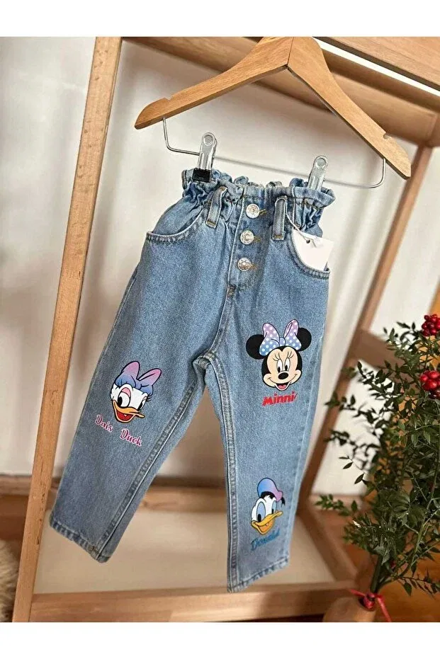 Детские джинсовые брюки для девочек с принтом Minnie Yigit Butik, Blue