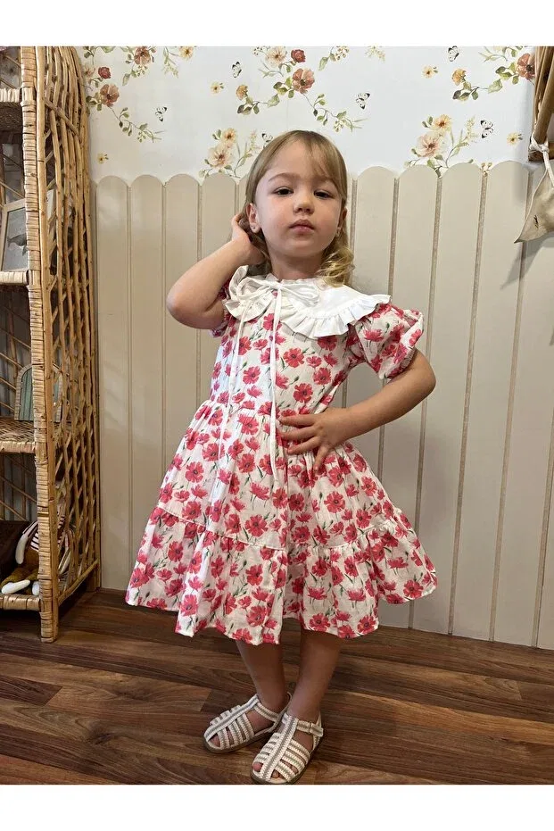 Детское платье для девочек с принтом Gülce Gül Baby, Red And White — фото 3