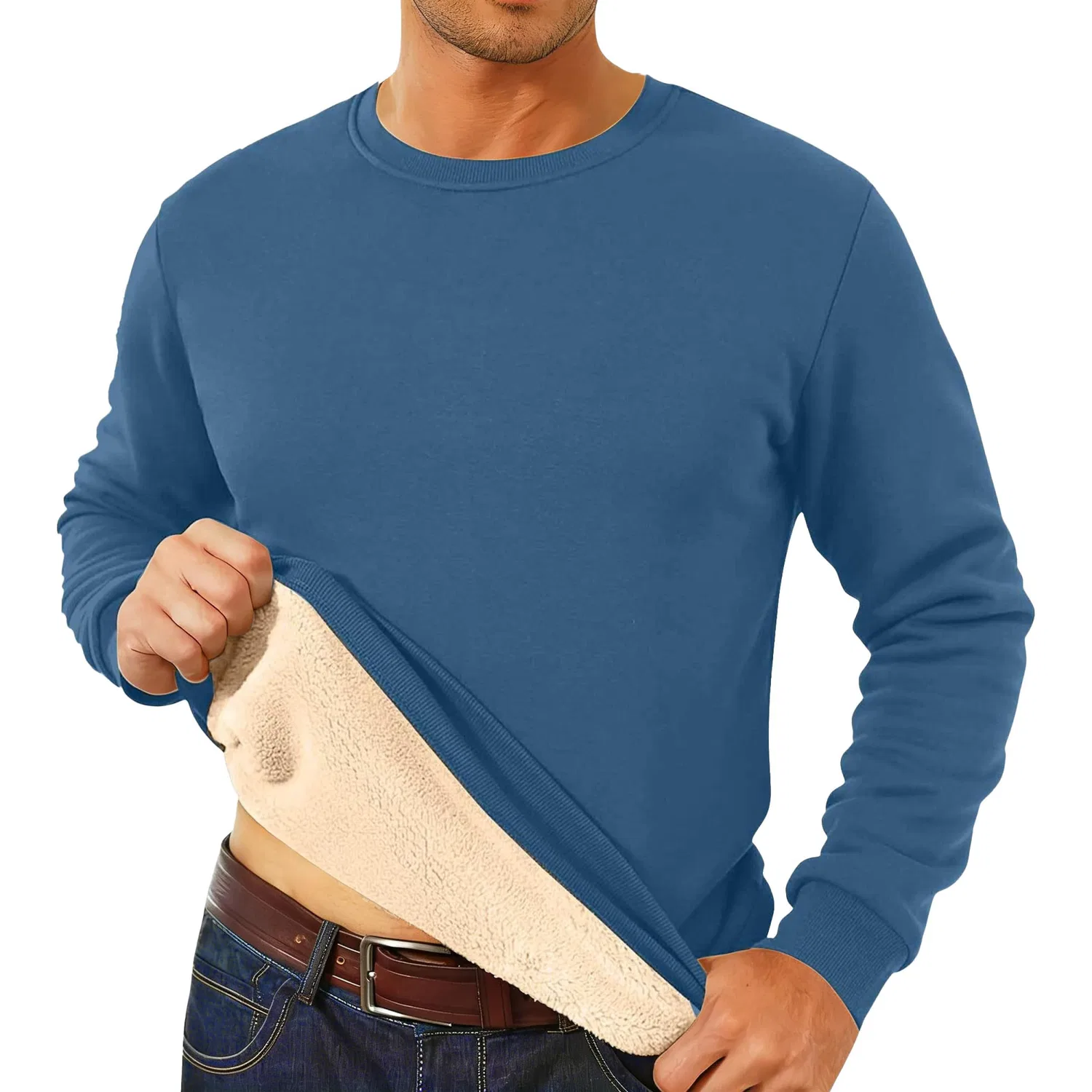 Мужской свитшот с начёсом и флисовой подкладкой Mens Winter Sherpa Fleece Lined Long Sleeve Thermal Thick Warm Crew Neck Sweatshirt, Baby Blue Light
