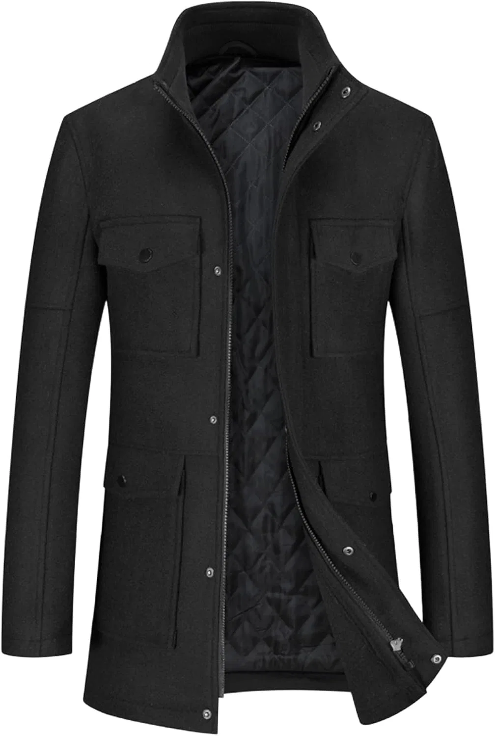 Мужское пальто-тренч с лацканами, slim fit, Peacoat, чёрный