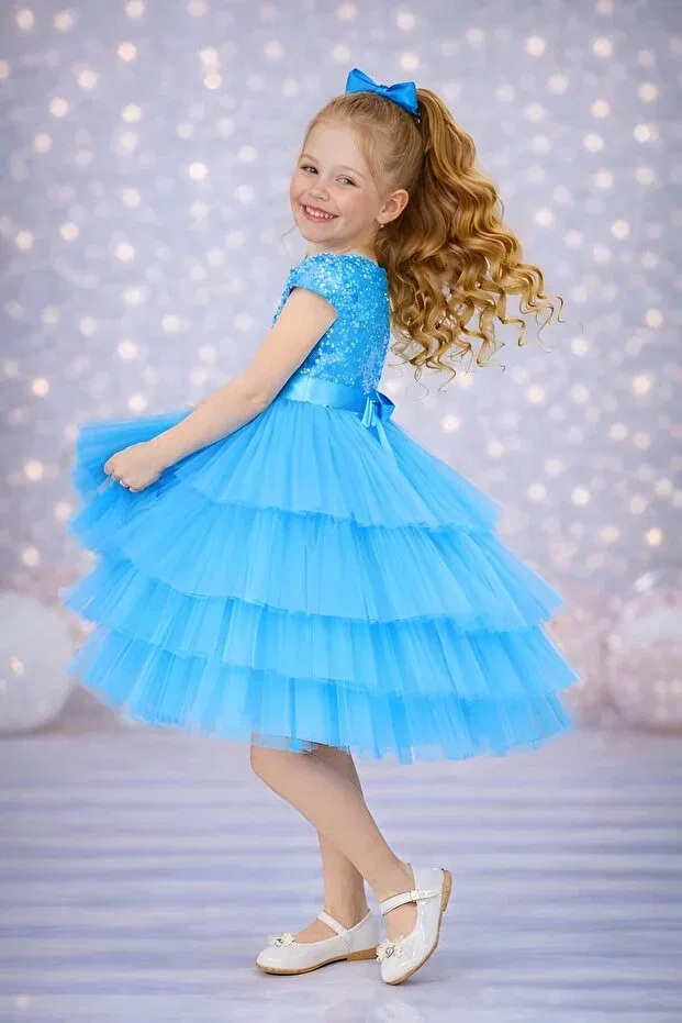 Детское платье для девочек с принтом Rumi Kids, Blue — фото 3