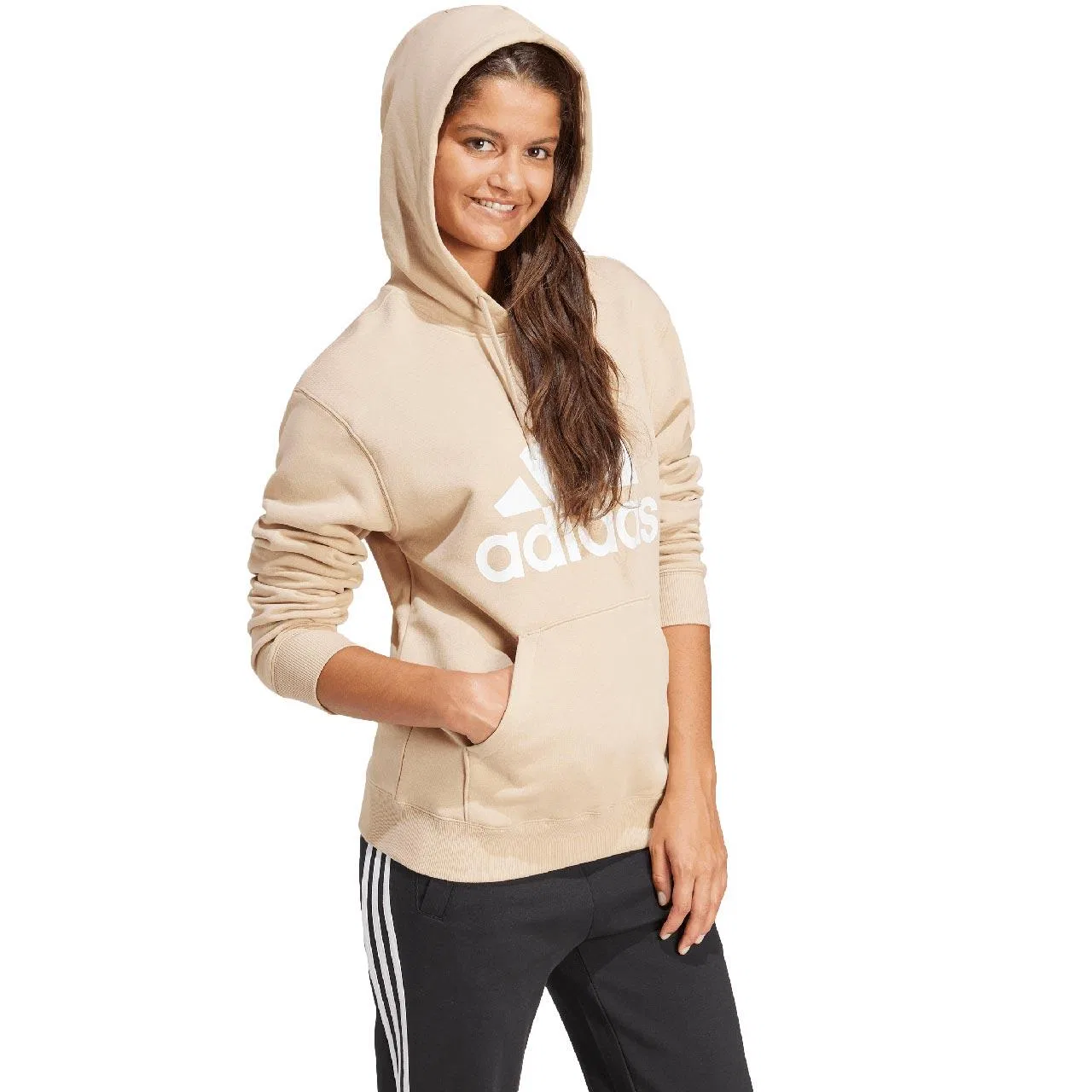Женское худи с принтом adidas Essentials Big Logo Hoodie Adidas, Beige Weiß Beige — фото 3