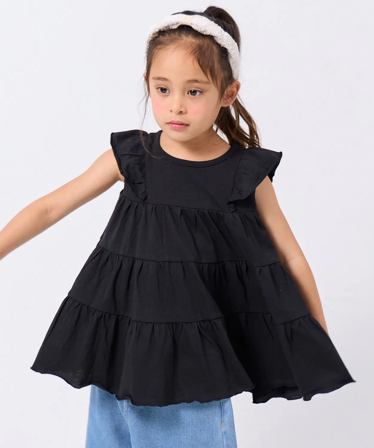 Детская туника для девочек с длинным рукавом модель Tired Flare, pairmanon, Black
